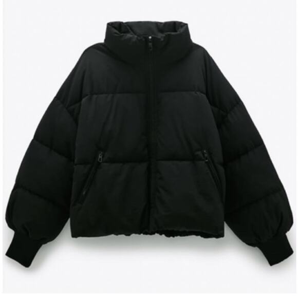 Zara Jackets & Blazers - Zara Jacket Womens XL Black Puffer Oversized Crop Short Zip 4341/202